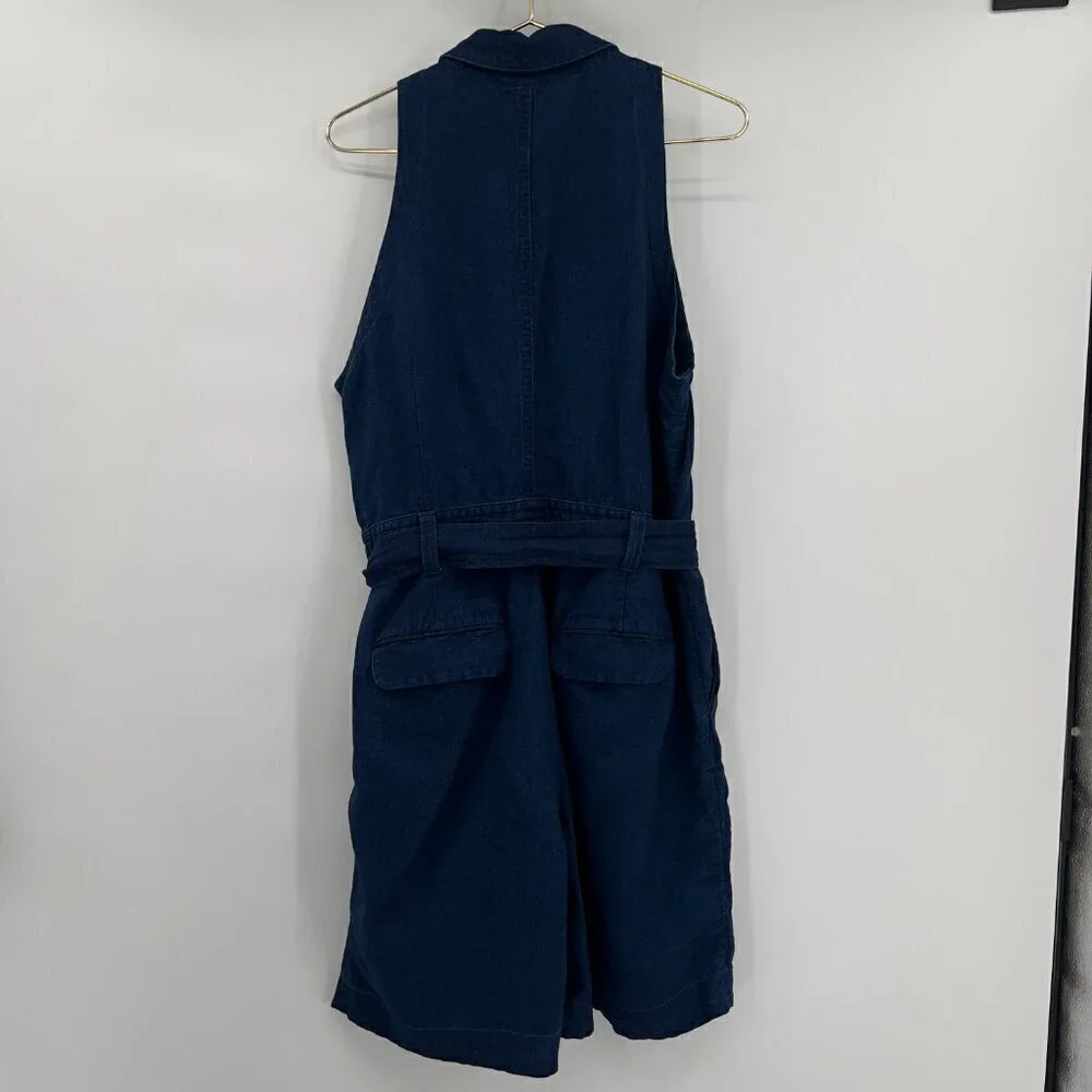 Banana Republic Plus Women's Blue Dark Wash Linen Sleeveless Belted Romper 16